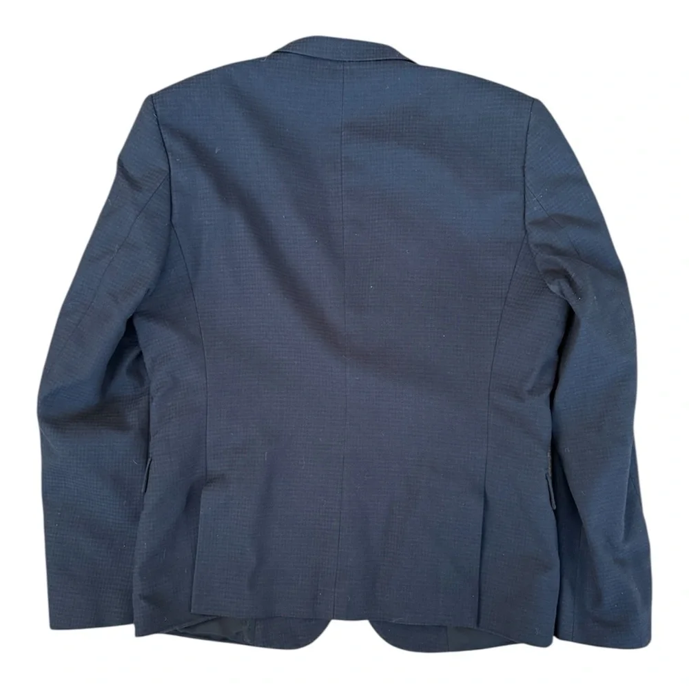 The Kooples Peak Lapel Fitted Navy Blue Grid Wool 2 Button Sport Coat Size 50